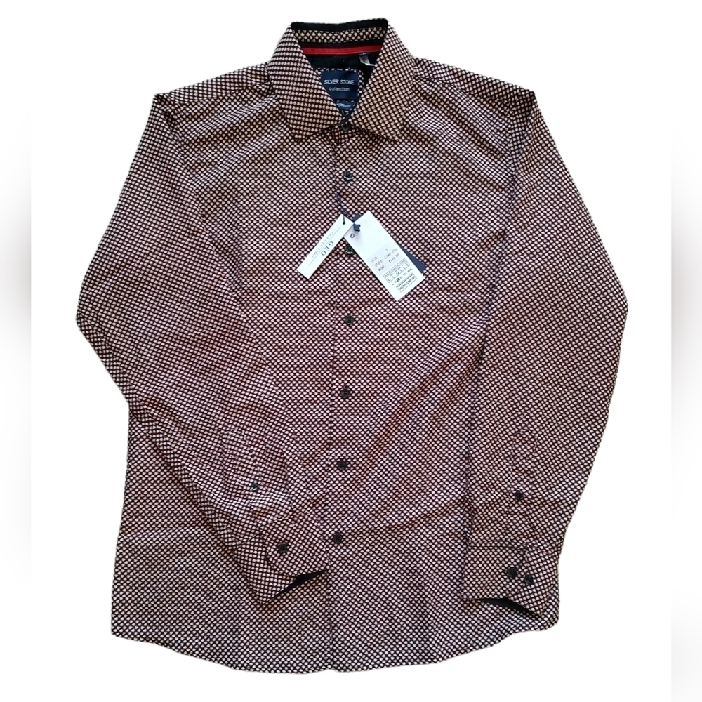 Silver Stone Collection Men's Modern Fit Button Up Collared Shirt Sz.L N…